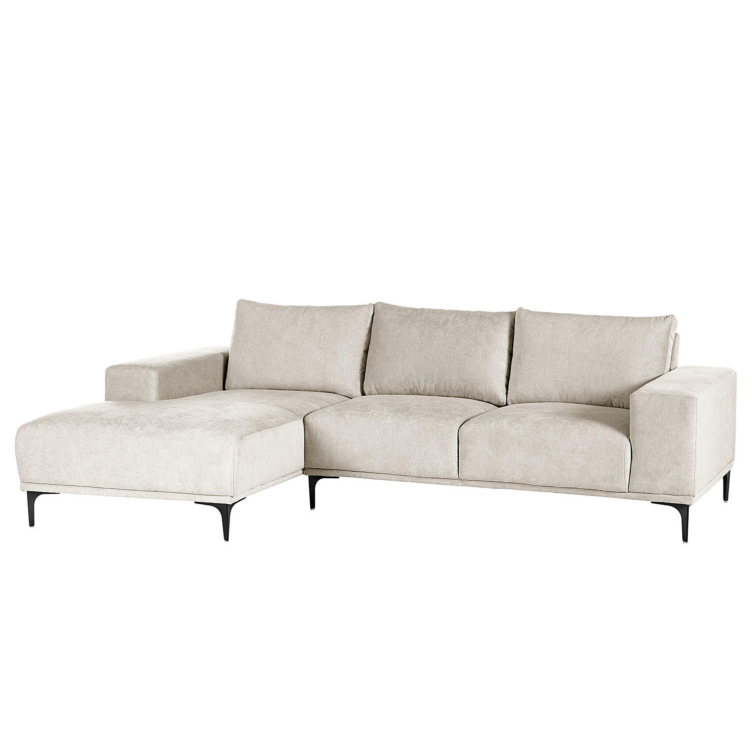 ECKSOFA mit Longchair - Sandfarben/Schwarz, Textil/Metall (244/150cm) - home24