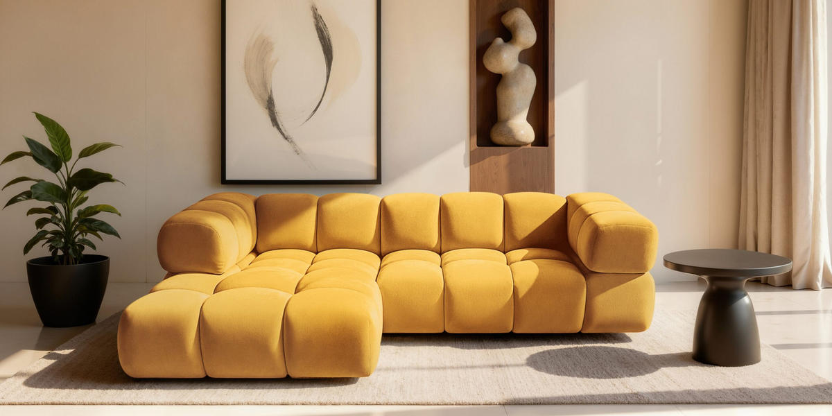 ECKSOFA L-Form Averro, stoff Bluvel, Golden, Links - Goldfarben, Holz (280/150cm) - Kaiser Möbel