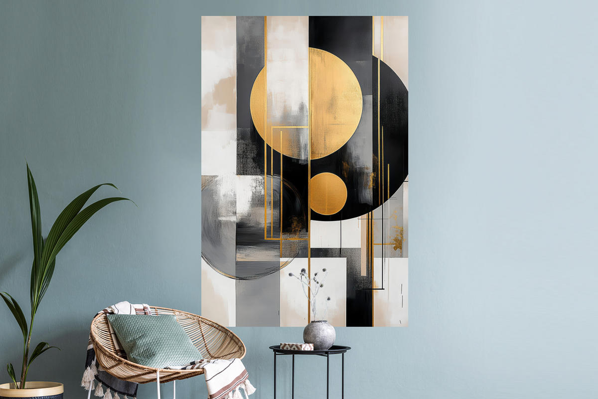 WANDTATTOO Abstrakt - Gold - Silber - Formen - Ästhetisch - Modern 80x120 cm - Goldfarben, Kunststoff (80/120/0.1cm) - MuchoWow