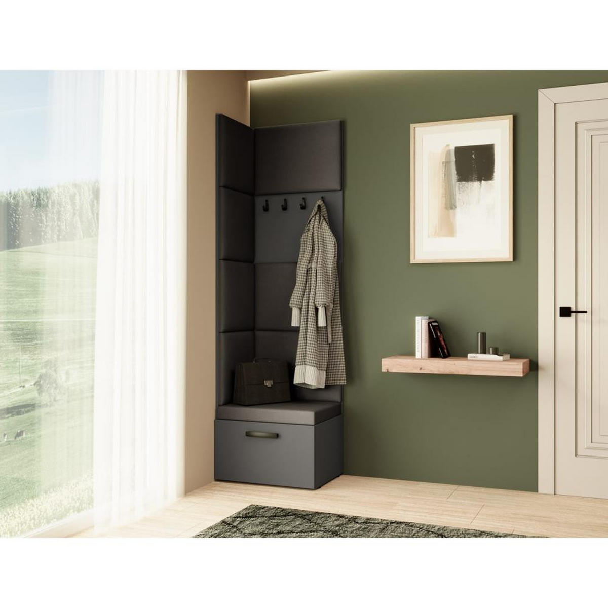 GARDEROBE Margaret V 81/203/43 mit gepolsterten Paneelen - Schwarz/Graphitfarben, Holzwerkstoff/Kunststoff (60/206.5/42cm) - Beautysofa