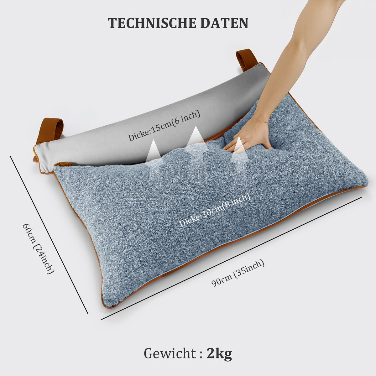 NACHTTISCHKISSEN Keilförmiges Lesekissen Blau 90cm - Blau, Textil (60/90cm) - Vercart