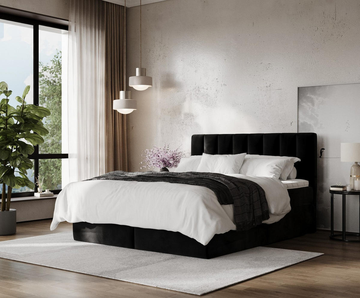 BOXBETT Lusso 180/200 cm Schwarz im Kronos Stoff - Schwarz, Holz/Holzwerkstoff (180/200cm) - AltaBeds