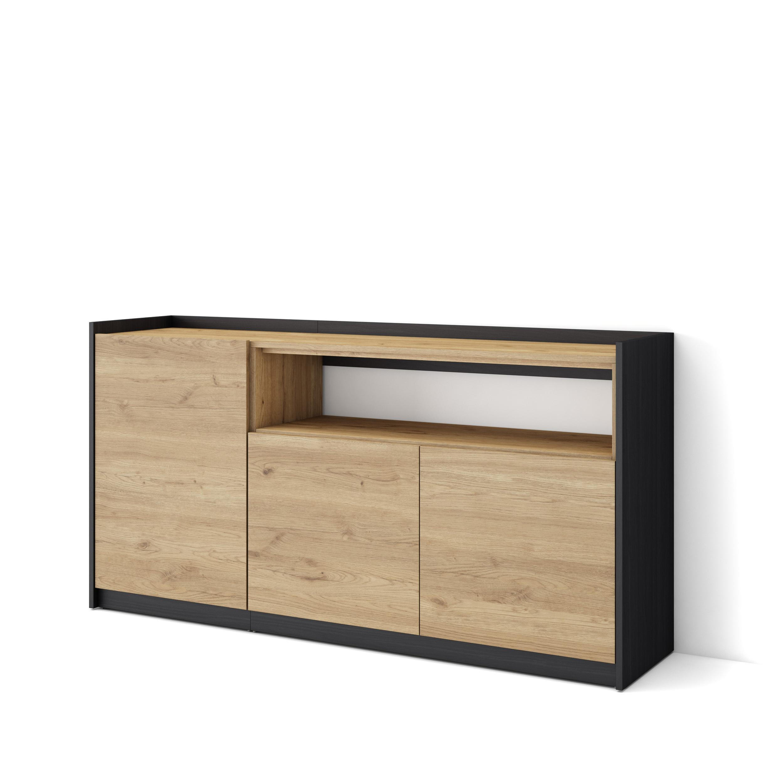 SIDEBOARD, Highboard, Eiche Schwarz, 156/37/80cm - Eichefarben, Holzwerkstoff (156/80/37cm) - Skraut Home