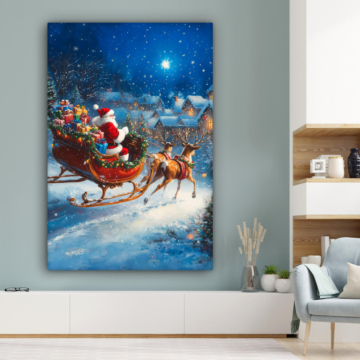 SLIKA NA PLATNU Božiček 90x140 cm - konjak, tekstil (90/140cm) - MuchoWow