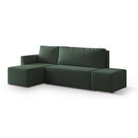 ECKSOFA VELOTTI L-S Grün Boucle-Stoff mit Schlaffunktion - Grün, Holz (261/143cm) - MASSENO