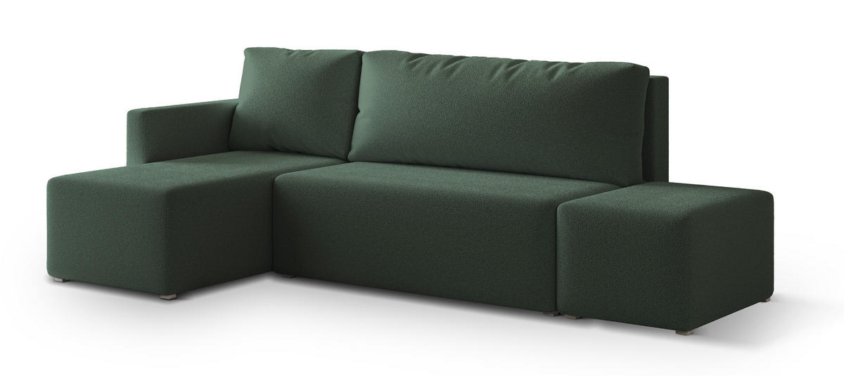 ECKSOFA VELOTTI L-S Grün Boucle-Stoff mit Schlaffunktion - Grün, Holz (261/143cm) - MASSENO