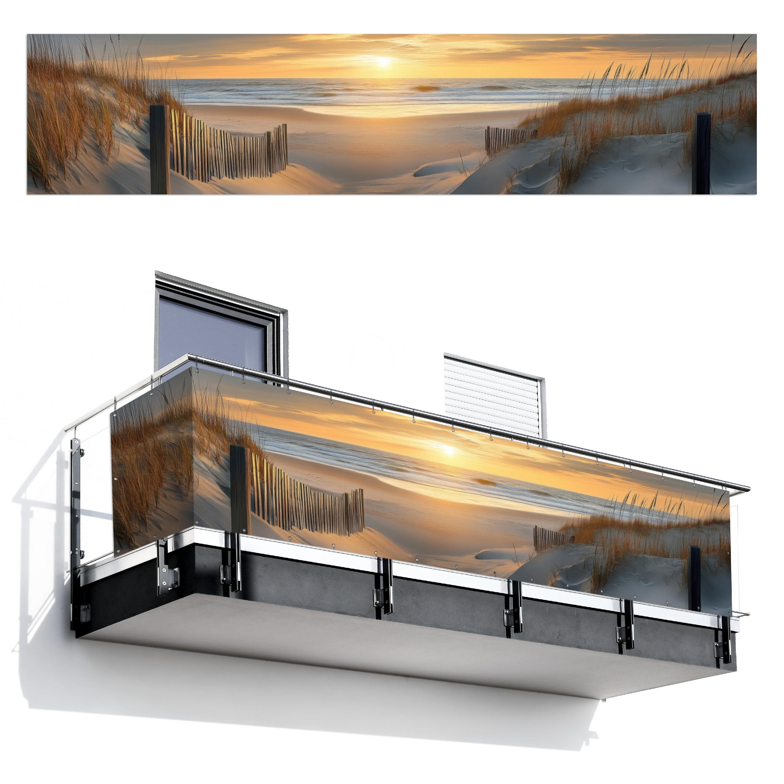 BALKON-SICHTSCHUTZ Strand - Dünen - Sonnenuntergang 500x110 cm - Sandfarben, Kunststoff (500/110cm) - MuchoWow