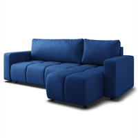 ECKSOFA RAMIL Blau Plüsch-Stoff mit Schlaffunktion - Blau, Holz (240/149cm) - MASSENO