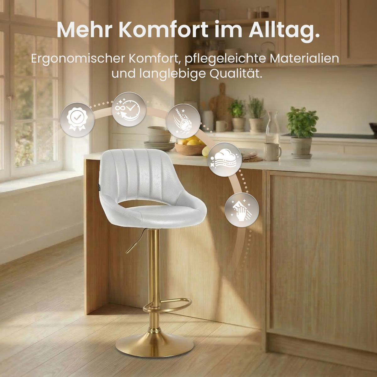 BARHOCKER Lederlook Weiß - Goldfarben/Weiß, Textil/Metall (47/85/48cm) - CLP