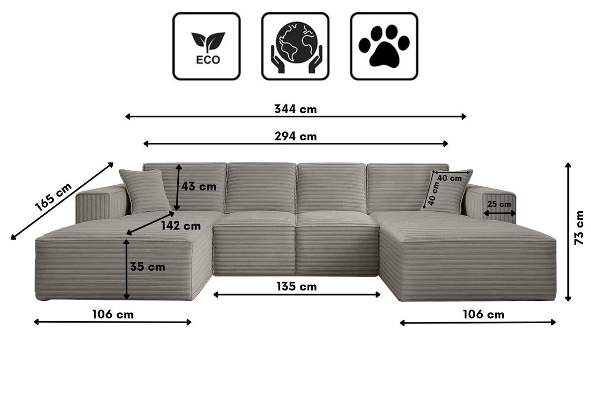 ECKSOFA Siena U ein Stil, der zum Entspannen einlädt, Stoff Velo Grau - Grau, Holz/Textil (344/73/165cm) - Kaiser Möbel