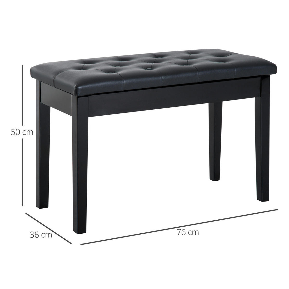 KLAVIERHOCKER, Klavierbank, Schwarz - Schwarz, Holz (36/50/76cm) - HOMCOM