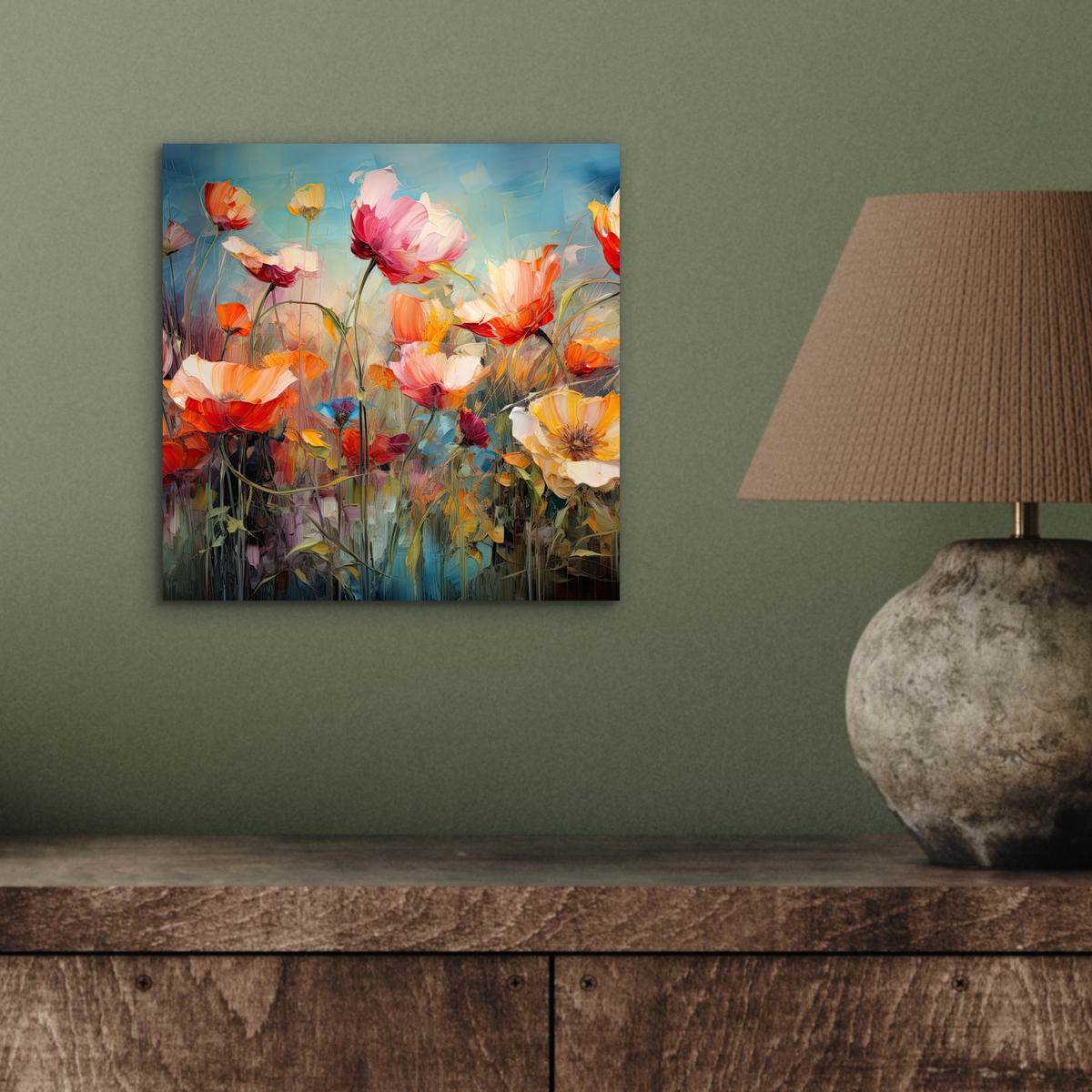 METALLBILD Blumen - Aquarell - Kunst - Botanisch - Natur 20x20 cm - Orange, Metall (20/20cm) - MuchoWow