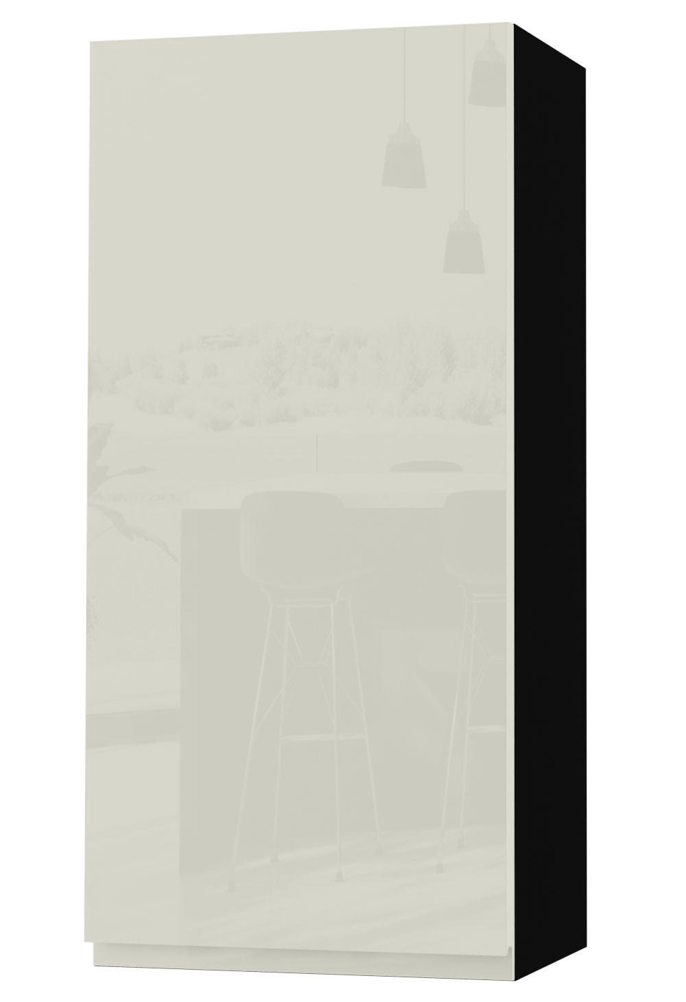 HÄNGESCHRANK Florence W4/45 Schwarz / RAL 1013 perlweiß HG 45 / 32,5 / 96cm - Türanschlag rechts - Weiß Hochglanz/Schwarz, Holz/Holzwerkstoff (45/96/32.5cm) - Feldmann-Wohnen