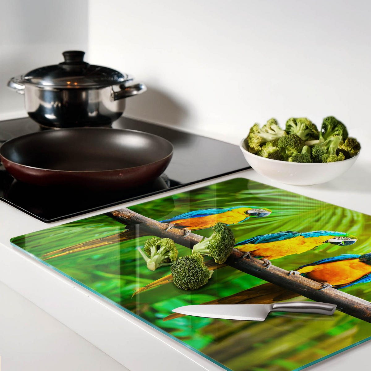 GLASPLATTE 60x52 cm Ein Zweig der Papageien - Limette, Glas (60/0.4cm) - TULUP