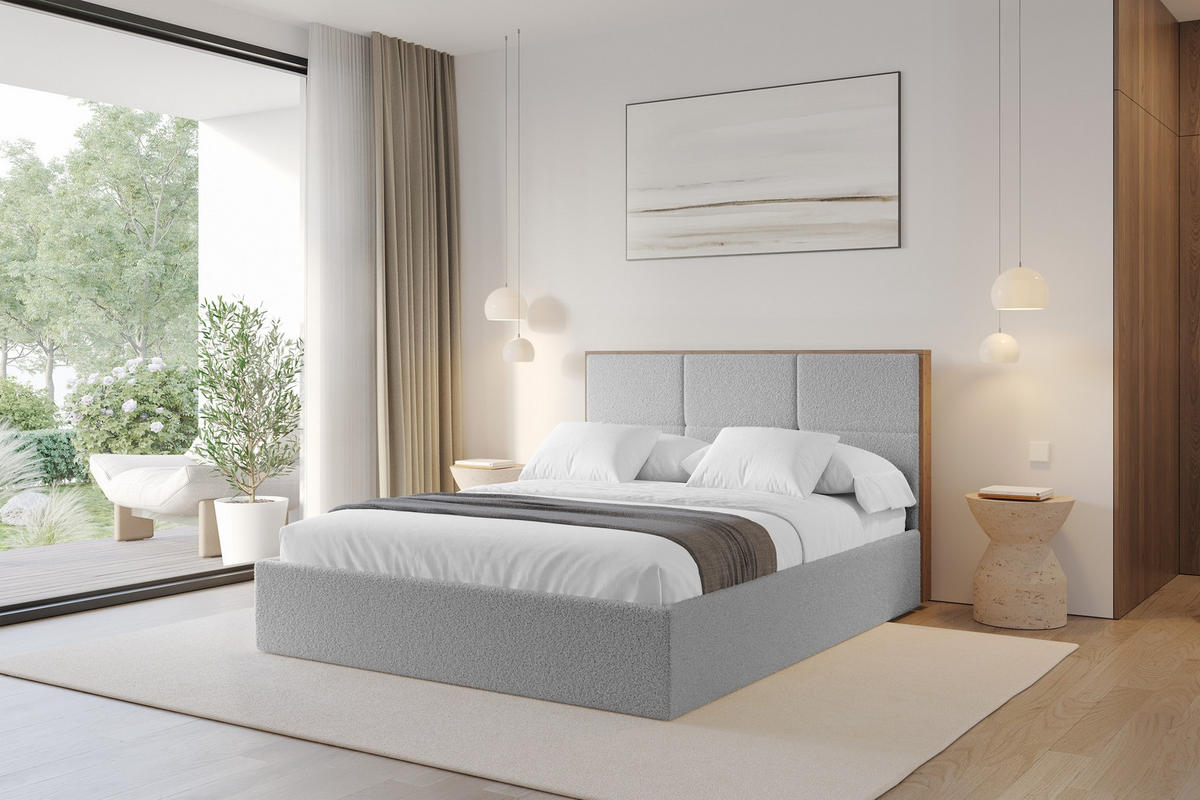 POLSTERBETT mit Bettkasten und Lattenrost, Bett mit Matratze H3/H4 - LILA 140x200 Hellgrau - Silberfarben, Holzwerkstoff/Textil (140/200cm) - ALTDECOR
