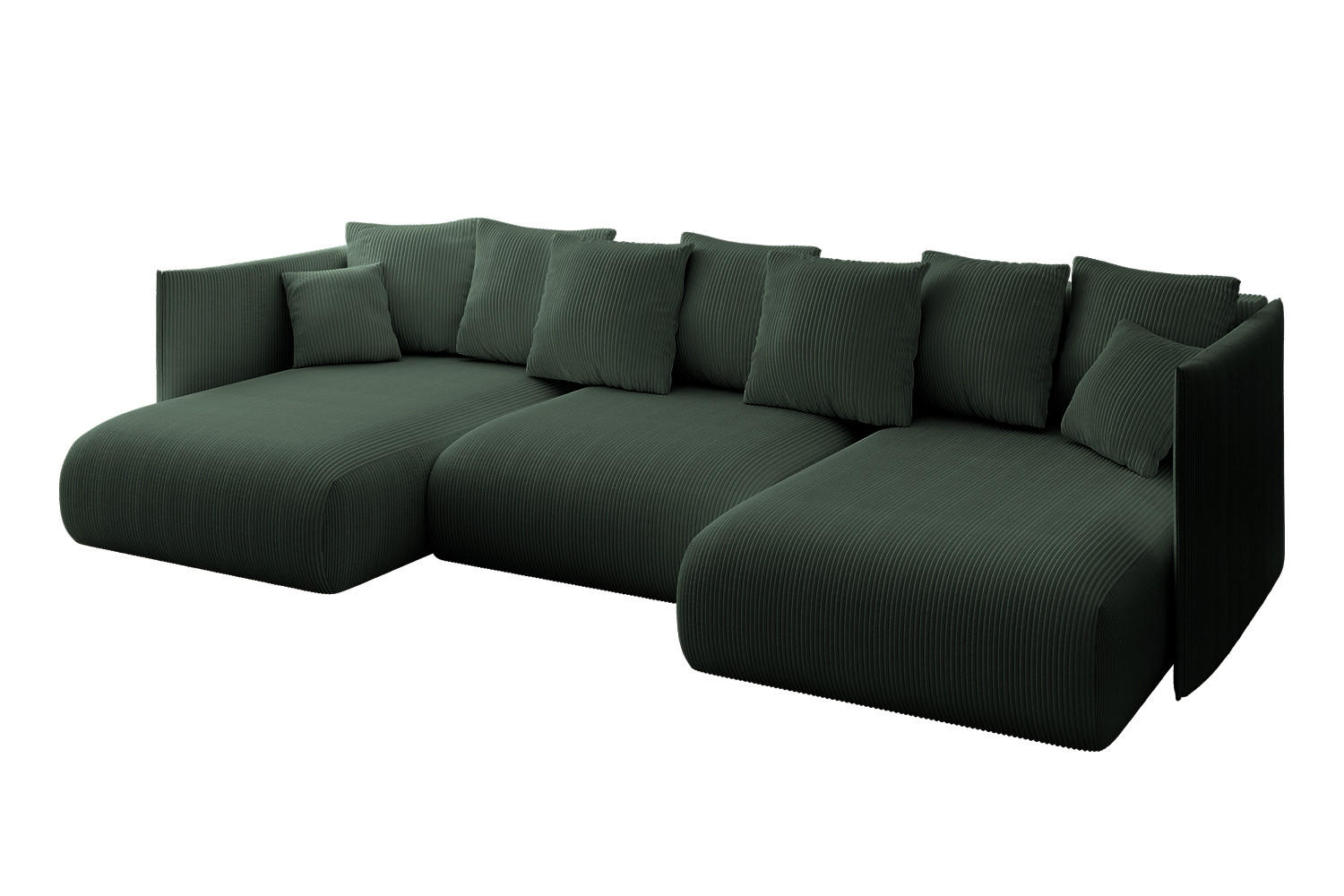 WOHNLANDSCHAFT mit Schlaffunktion und Bettkasten ONESK-U 304x165x40 Grün Cord - Grün, Holzwerkstoff/Kunststoff (304/90/165cm) - ALTDECOR