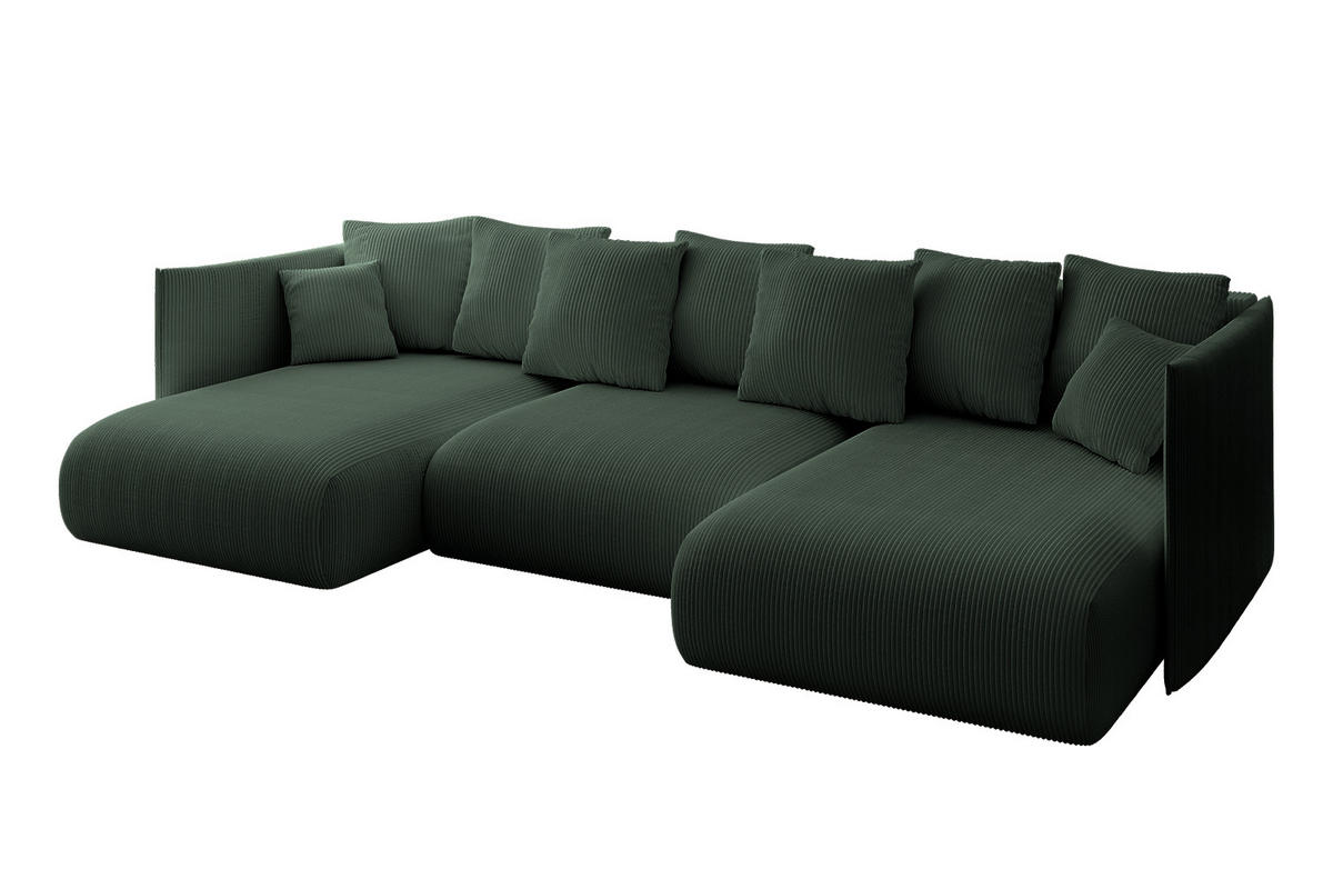 WOHNLANDSCHAFT mit Schlaffunktion und Bettkasten ONESK-U 304x165x40 Grün Cord - Grün, Holzwerkstoff/Kunststoff (304/90/165cm) - ALTDECOR