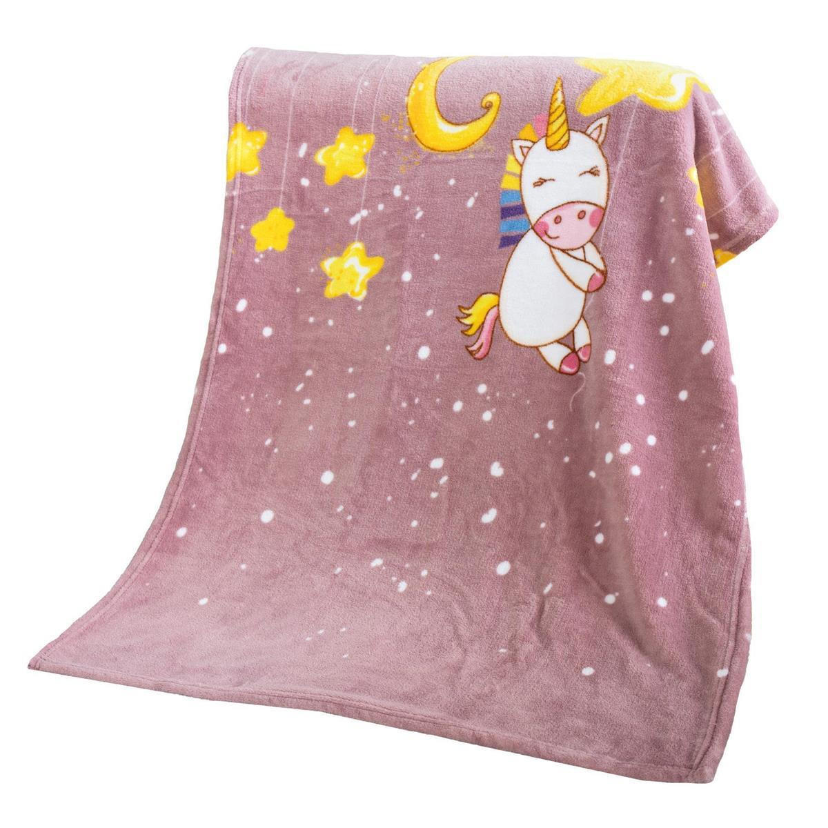 BABY FLEECEDECKE 75x100cm - Einhorn - Dunkelrosa, Textil (75/100cm)