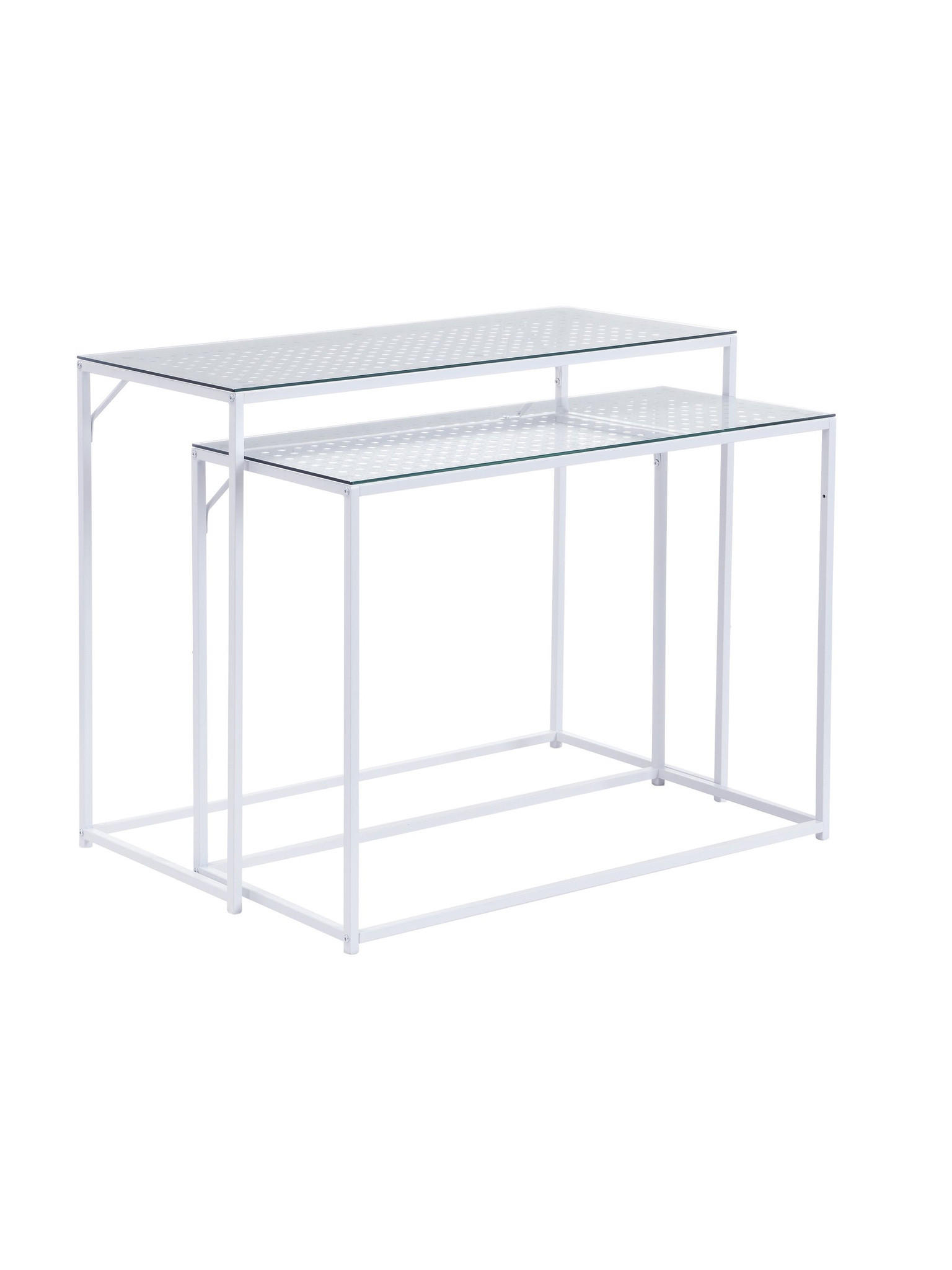 KONSOLENTISCHE 2er-Set ALCUDIA, Einscheibensicherheitsglas, Weiß, 100 x 40 x 77 cm - Weiß, Glas/Metall (40/100/77cm) - KADIMA DESIGN