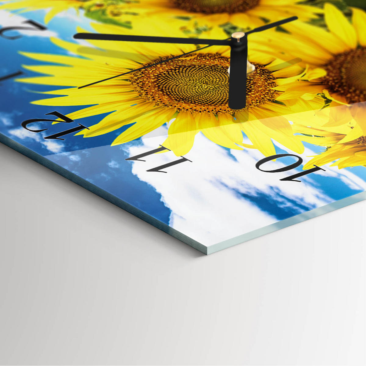 WANDUHR 30x30 cm - Sonnenblumen - Gelb, Glas (30/30/0.4cm) - TULUP