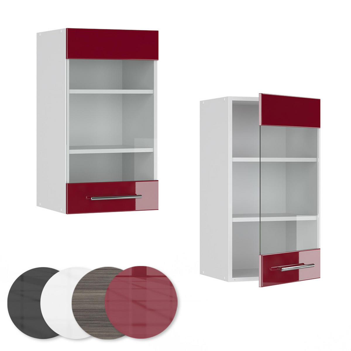 KÜCHENGLASSCHRANK Fame-Line Bordeaux Hochglanz 40 cm - Bordeaux/Weiß, Holzwerkstoff (40/72/34.1cm) - Vicco