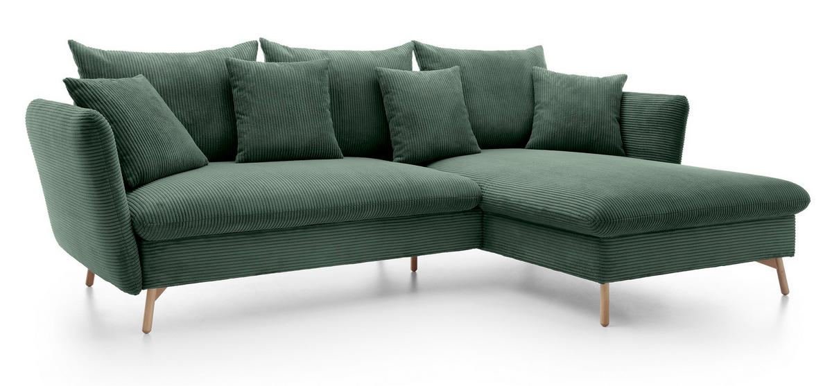 ECKSOFA Savona L-Form 260 cm, Cordstoff, Rechts, Grün - Grün, Holz (167/258cm) - Emporius