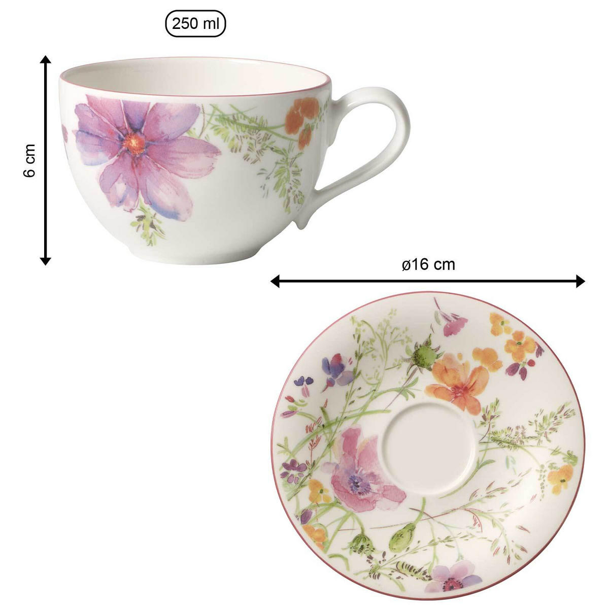 KAFFEETASSE MIT UNTERTASSE Mariefleur Basic bunt 250 ml - Multicolor, Keramik (1/1/1cm) - Villeroy & Boch