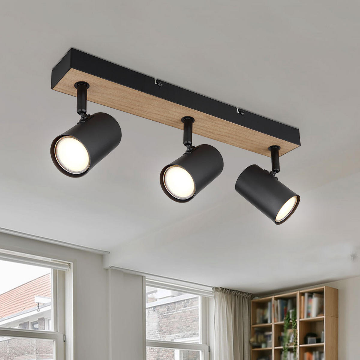 LED DECKENLEUCHTE Robby Metall Schwarz - Schwarz, Holz (41/6/13.5cm) - Globo Lighting