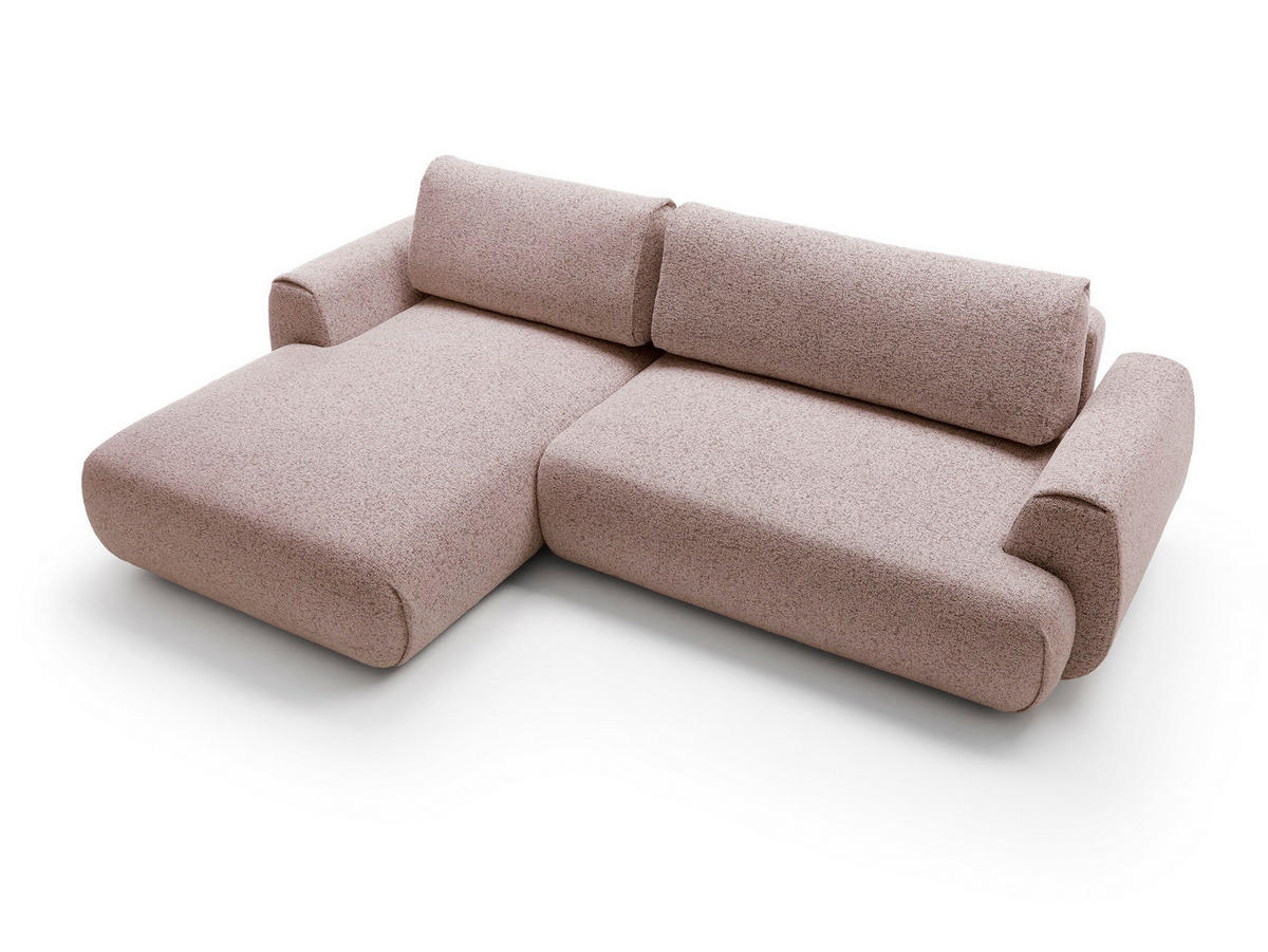 ECKSOFA ZEST Rosa Geflochtener Stoff mit Schlaffunktion - Rosa, Holz (270/167cm) - MASSENO