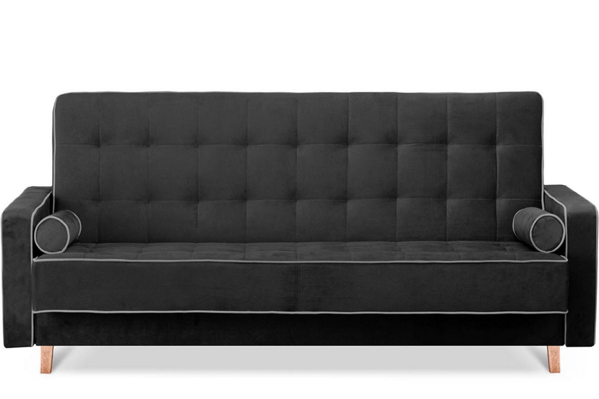 3-SITZER-SCHLAFSOFA DOZER mit 2 Zierkissen und Wellenunterfederung , Schwarz - Schwarz, Textil (223/94/93cm) - KONSIMO®