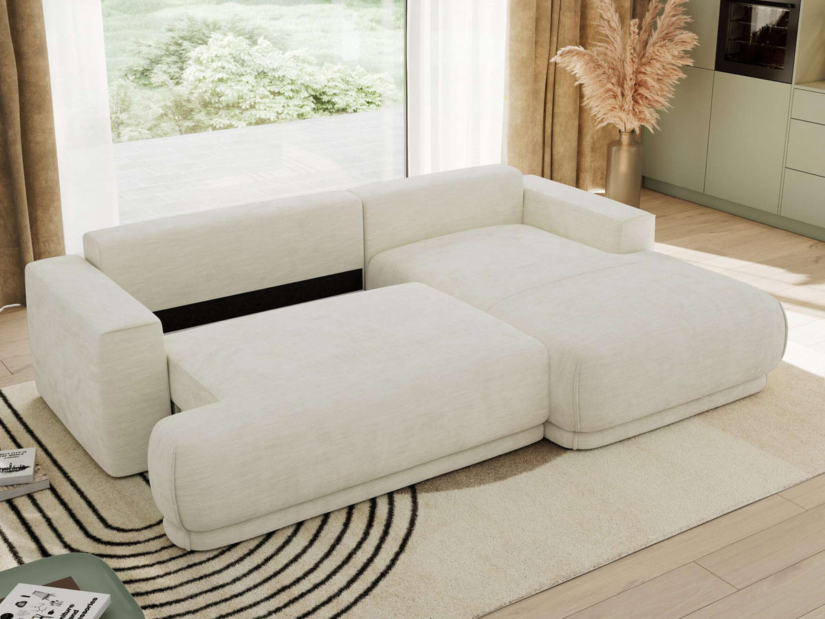 ECKSCHLAFSOFA RINA L Creme Schenille glatt - rechts - Creme/Schwarz, Kunststoff/Textil (170/267cm) - MKS