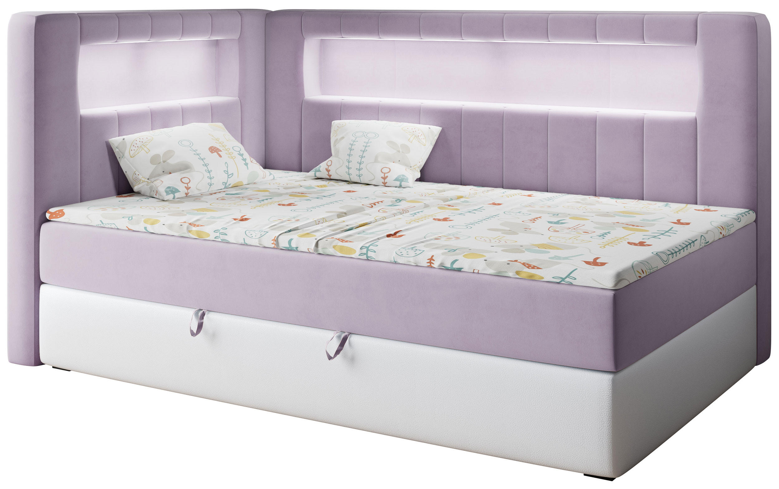 MKS Boxspringbett Violett, Weiß 90x200 cm
