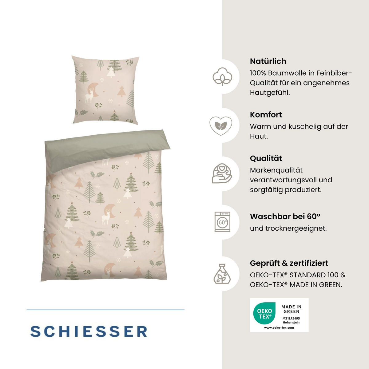 BETTWÄSCHESET Uma - Feinbiber - 2-teilig - 155x220 cm - Sand - Sandfarben, Textil (155/220cm) - SCHIESSER