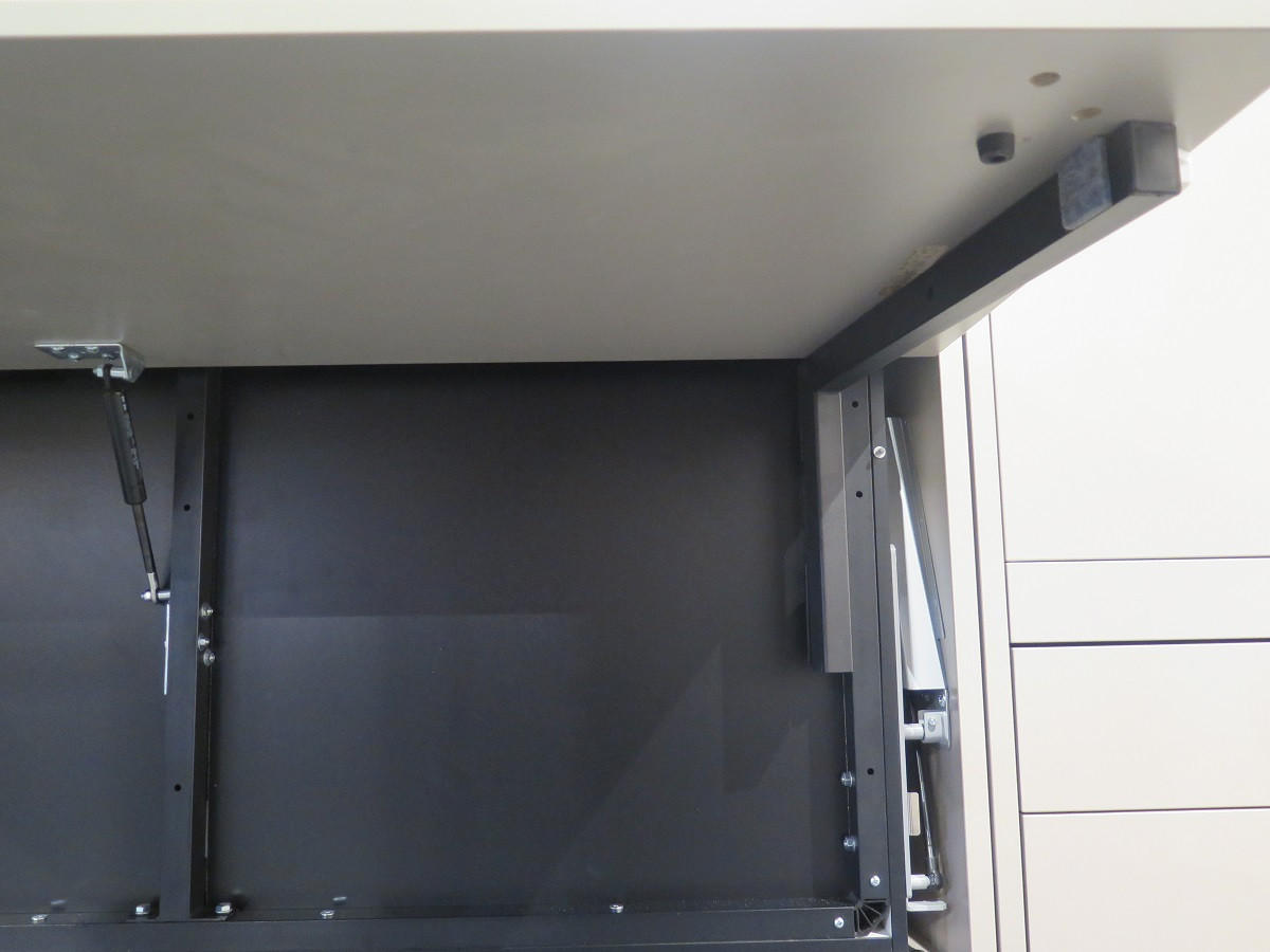 SCHRANKBETT Wandklappbett vetikal GN120x200 mit Schreibtisch und LED - Weiß-Matt - Weiß, Holzwerkstoff (120/200cm) - QMM TraumMöbel