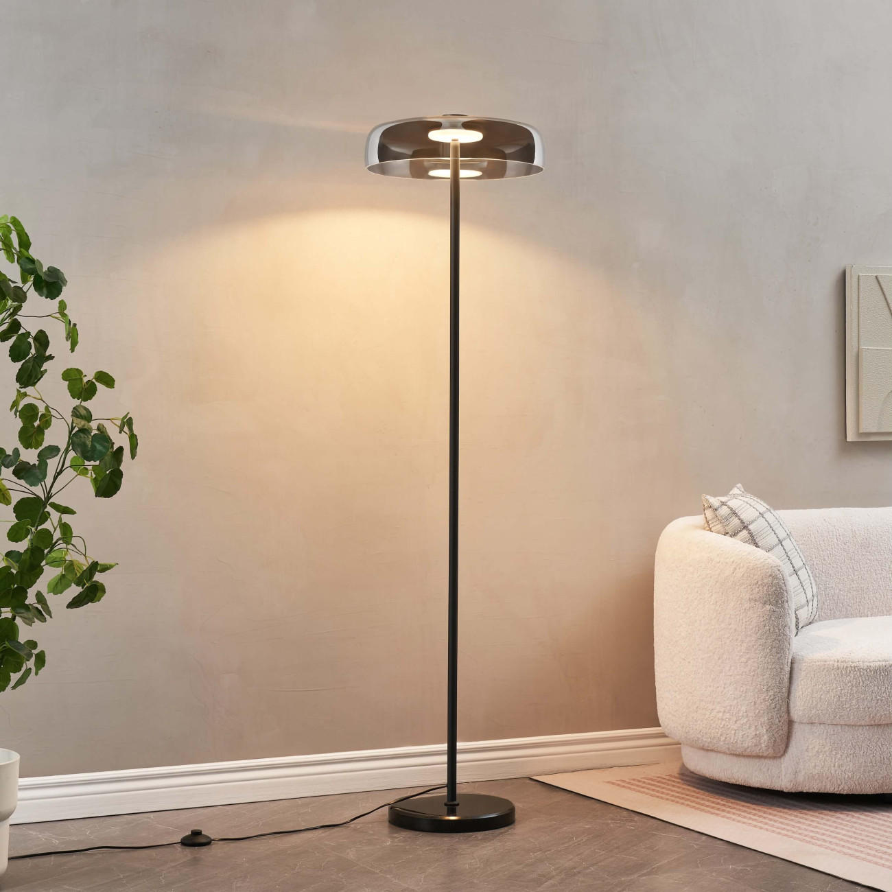 STEHLEUCHTE Riccardo, Schwarz und rauchgrau, 165cm - Schwarz, Glas (165/42/165cm) - KOSILUM