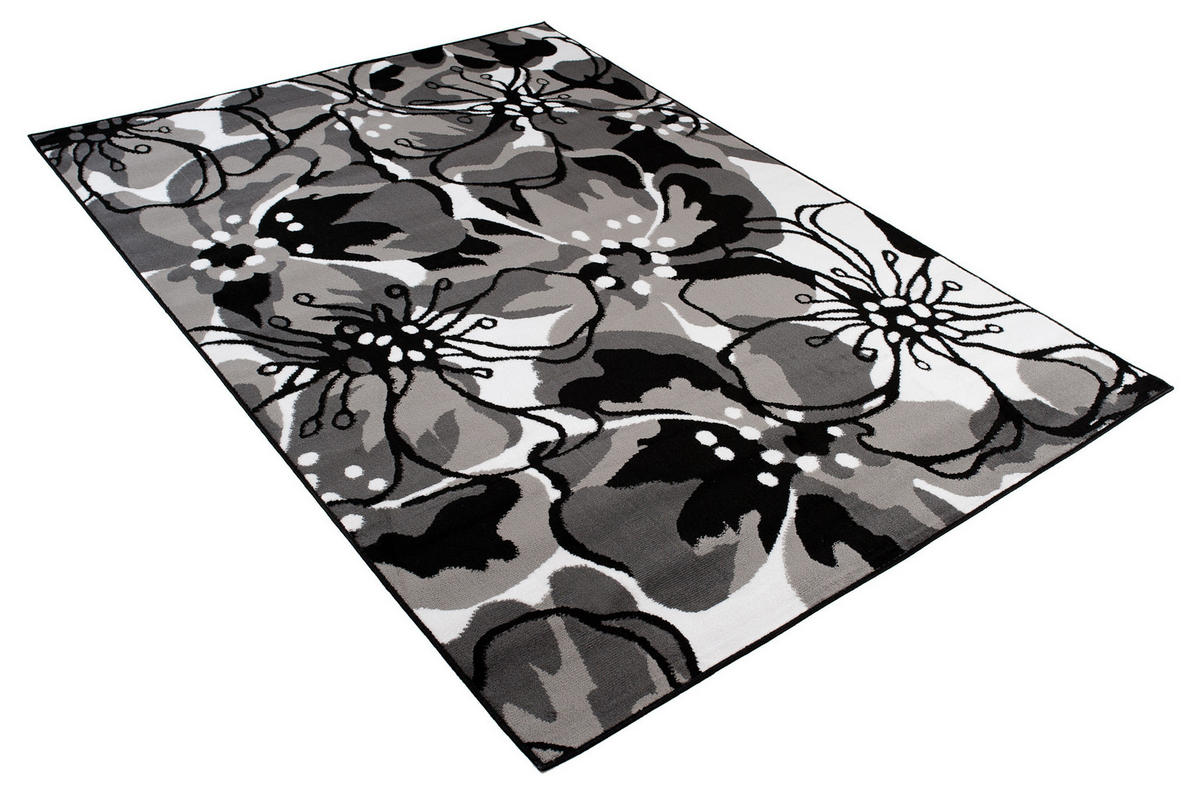 TEPPICH MAYA Schwarz Floral Blumen 250/350 cm - Schwarz, Textil (250/350cm) - Tapiso