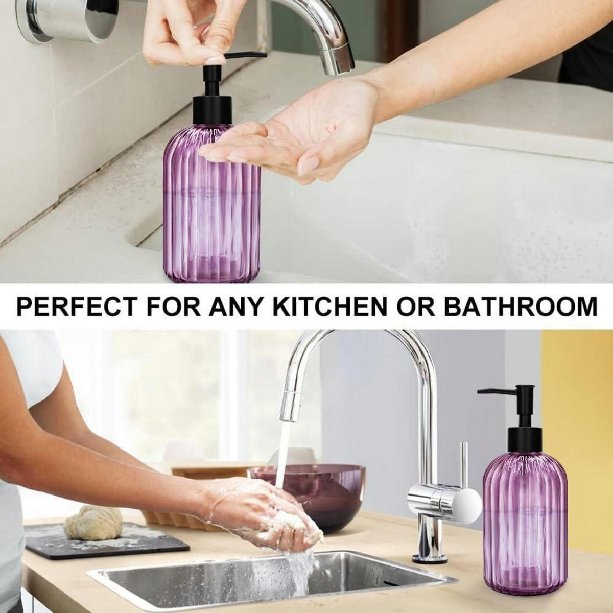 SEIFENSPENDER 2-teiliges Set Glas Violett 400ml - Violett, Glas (5/10/5cm)