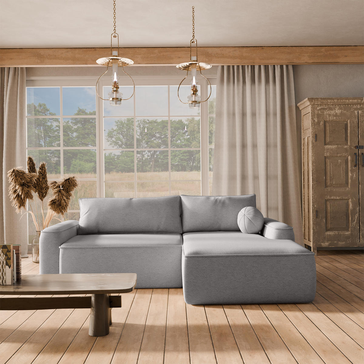 ECKSOFA OTATTI mit Schlaffunktion, Hellgrau - Hellgrau, Textil (245/160cm) - Fedve