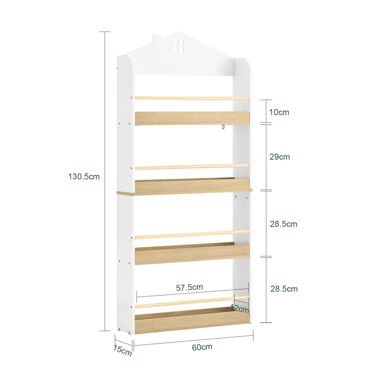 KINDER BÜCHERREGAL mit 4 Ablagen, Weiß - Weiß, Holz/Holzwerkstoff (60/130.5/15cm) - SoBuy