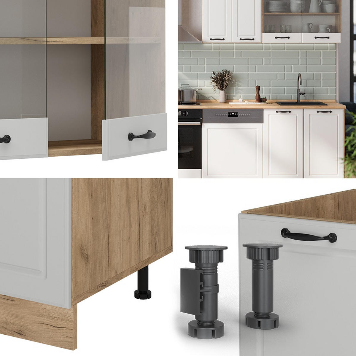 KITCHENETTE R-Line Casă de țară albă / stejar auriu 300 cm , AP Stejar - alb/culoare lemn stejar, compozit lemnos (300/206.8/60cm) - Vicco