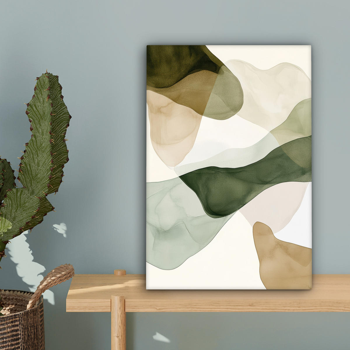 LEINWANDBILD Japandi - Abstrakt - Grün 20x30 cm - Salbeigrün, Textil (20/30cm) - MuchoWow