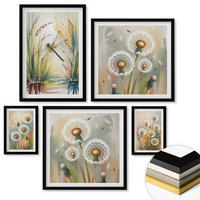 WANDBILDER 5er-Set - 50x50 cm & 20x30 cm & 40x60 cm Schwarzer Rahmen - Pastellfarbene Löwenzahnblüten - Schwarz, Kunststoff (40/60cm) - ArtPrintCave