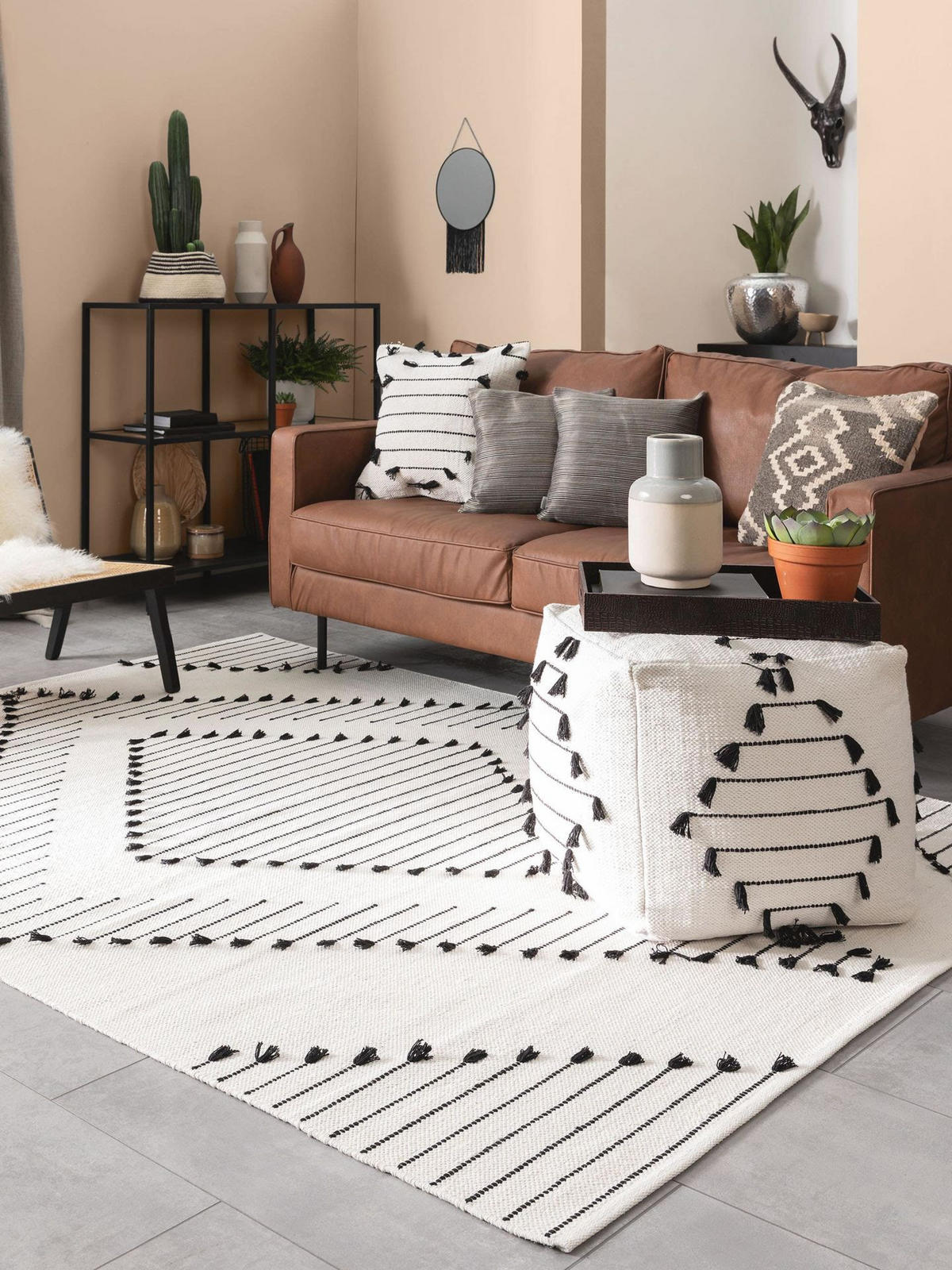 TEPPICH Baumwollteppich Bo Beige - Beige, Textil (120/1cm) - KUNSTLOFT