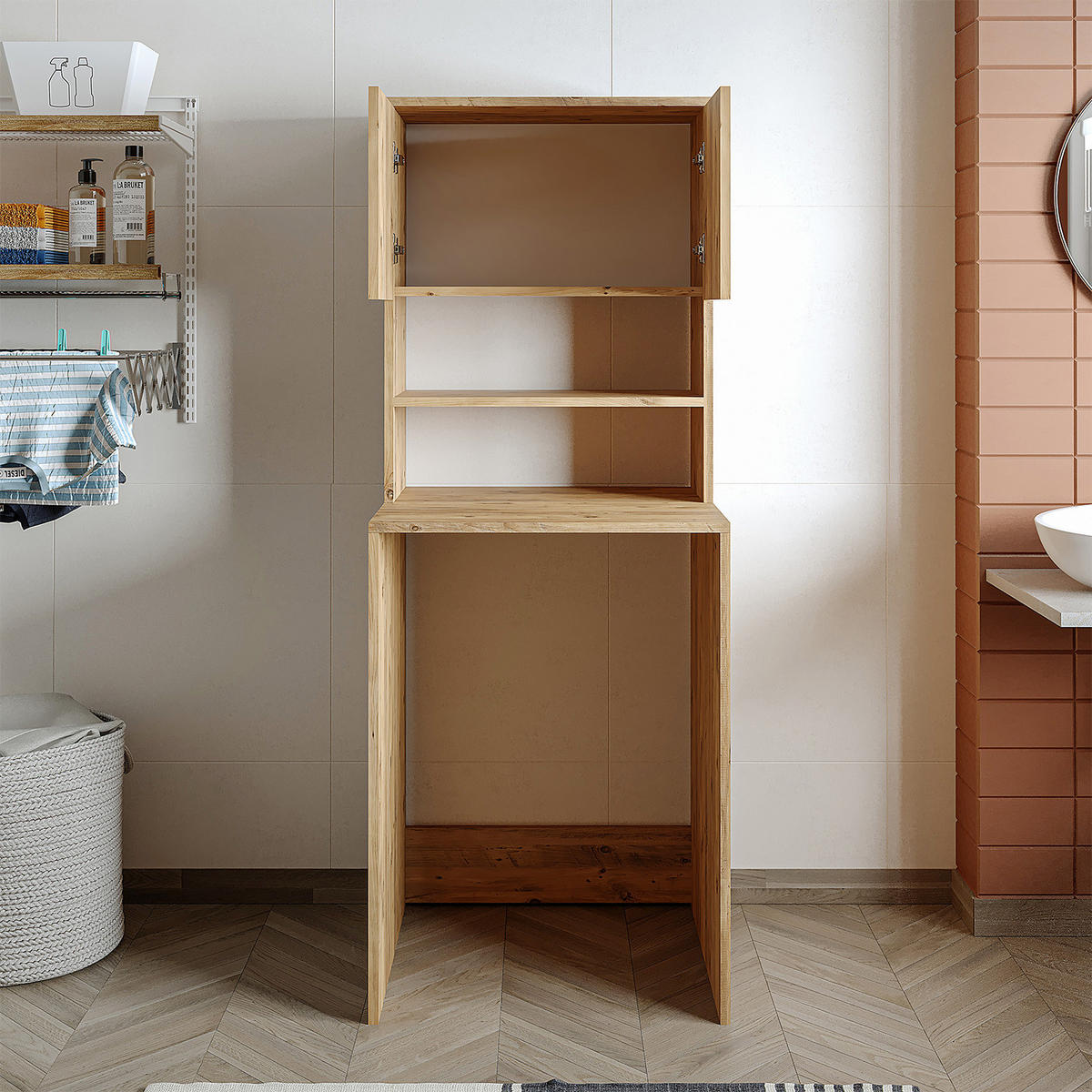 WASCHMASCHINENSCHRANK Atlantic III 65cm Breit, 181cm Hoch - Eichefarben, Holzwerkstoff (65/181/60cm)