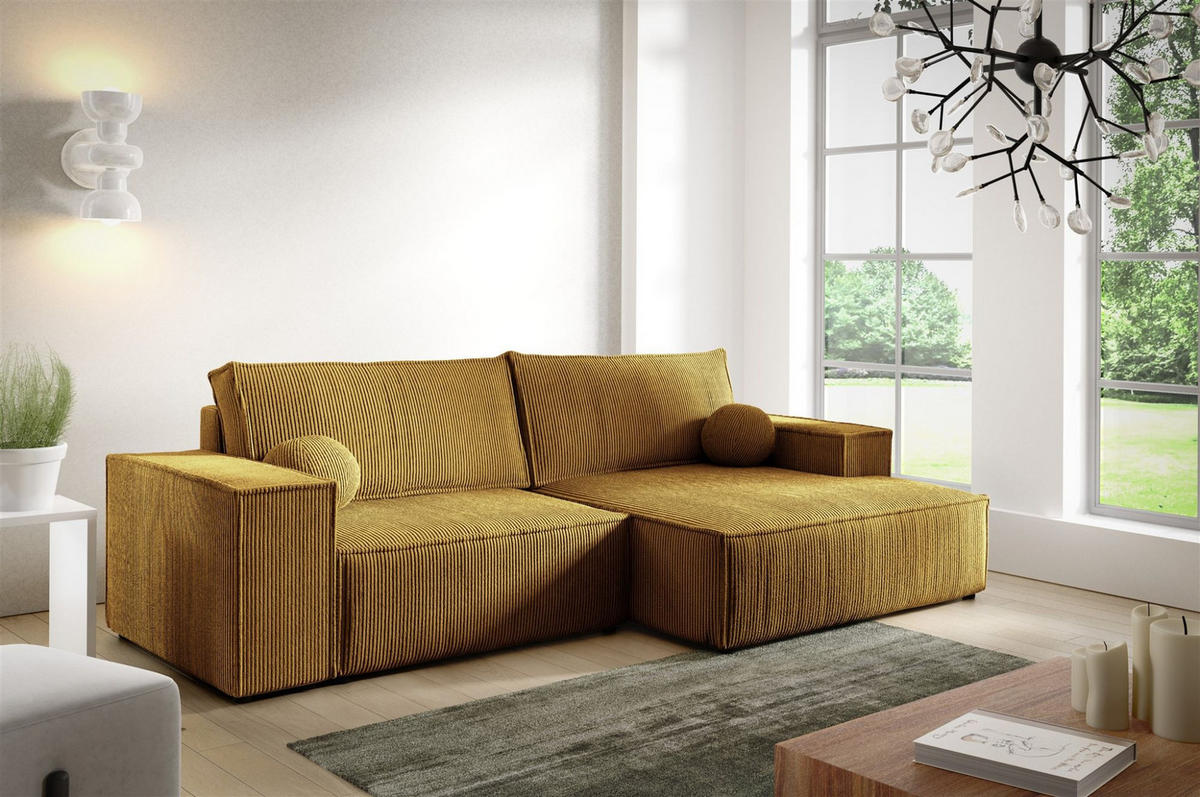 ECKSOFA Corunia Xs - Gelb, Holzwerkstoff/Textil (255/148cm) - Fun Möbel