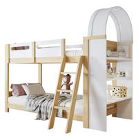 ETAGENBETT 90/200 cm mit 3-stufigem Regal, Trittleiter und Bettgitter aus Kiefernholz & MDF, Weiß/Natur - Weiß, Holzwerkstoff (90/200cm) - Redom