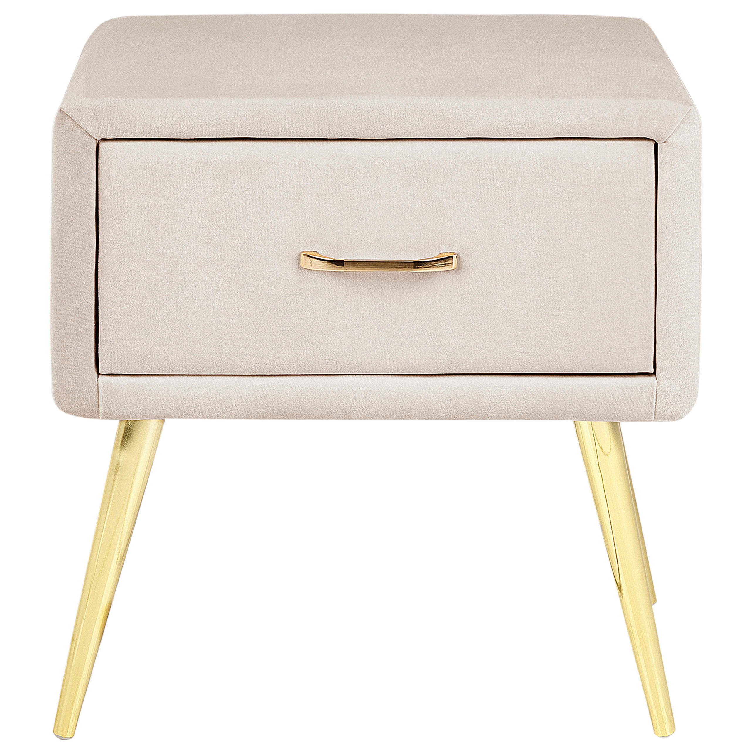 NACHTTISCH Samtstoff beige/gold 1 Schublade 38/46/49 cm Flayat - Beige/Roségold, Textil (46/49/38cm) - Beliani