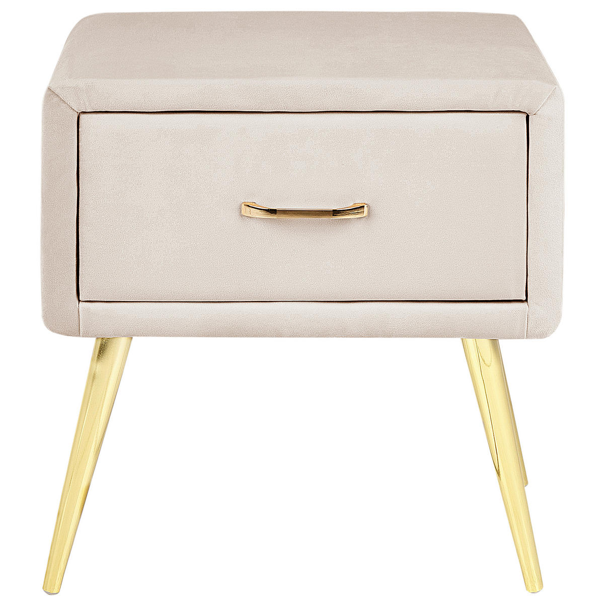 NACHTTISCH Samtstoff beige/gold 1 Schublade 38/46/49 cm Flayat - Beige/Roségold, Textil (46/49/38cm) - Beliani