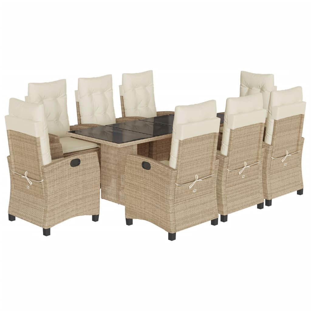 GARTEN-ESSGRUPPE 9-teilig Mit Kissen Beige Poly Rattan - Beige, Kunststoff - vidaXL