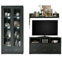 WOHNWAND grün Landhaus 3-teilig 240 cm, Wohnkombination mit viel Stauraum - Chromfarben/Schwarz, Glas/Holzwerkstoff (240/198/43cm) - Furn.Design